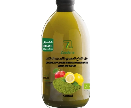 خل التفاح العضوي بالليمون والماتشا 500 جم | زادنا